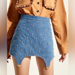 Chic Blue Quilted Mini Skirt with Gold Details